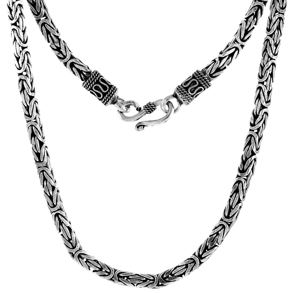 4mm Sterling Silver Square Byzantine Chain Necklace & Bracelet Set - 4mm Antiqued Finish, Nickel Free (7-30 Inch) - Perfect for Gifts, Weddings, and Everyday Elegance