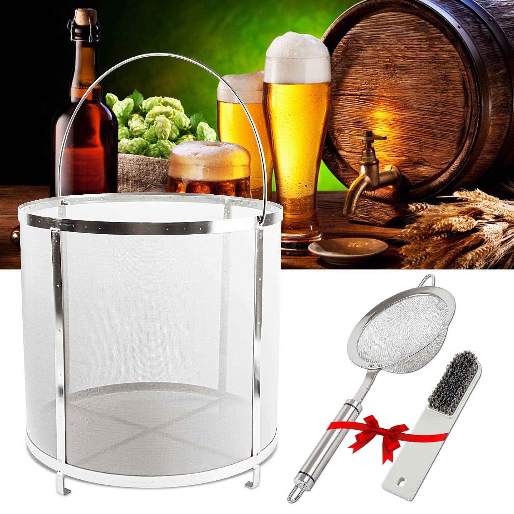 13.8x13.8 Inch (35x35cm) 300 Micron Mesh Homebrew Grain Basket Strainer - Premium Beer, Wine & Tea Brewing Filter for Hops, Kettle & Barrel - Perfect for Home Brewing, Craft Beer Making & Herbal Tea Preparation