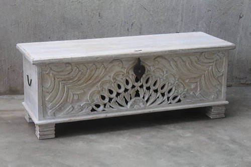 Hand Carved Peacock Wooden Blanket Box - Wood Carving Trunk for Home Decor, Storage & Bedroom Organization | Perfect for Blankets, Linens & Seasonal Items
