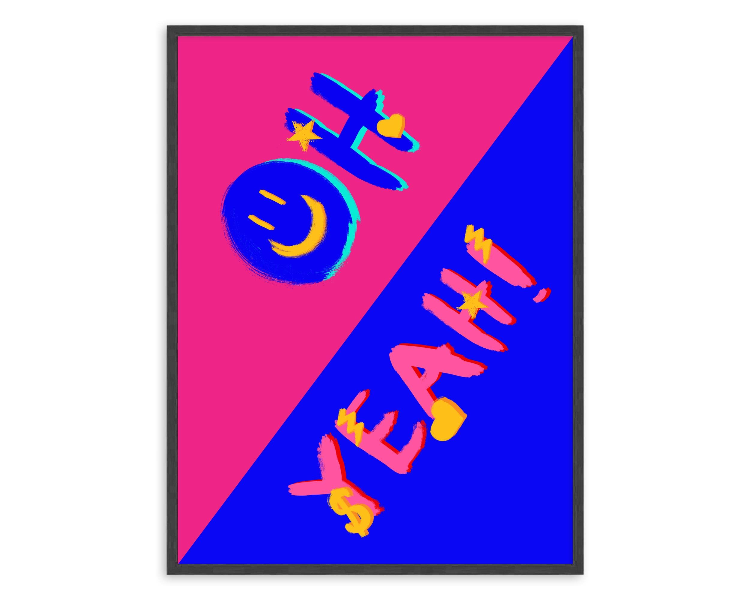 Preppy Wall Art - Pink and Blue Smiley Face Poster for Teen Girls Room Decor, 12