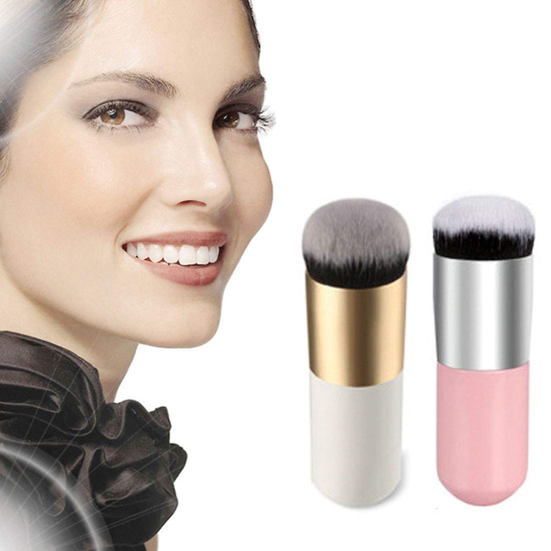 Premium Wooden Handle Large Round Head Makeup Brush for Foundation, Powder & BB Cream - Soft & Plump Bristles (Pink) - Perfect for Flawless Airbrush Finish & Professional Makeup Application