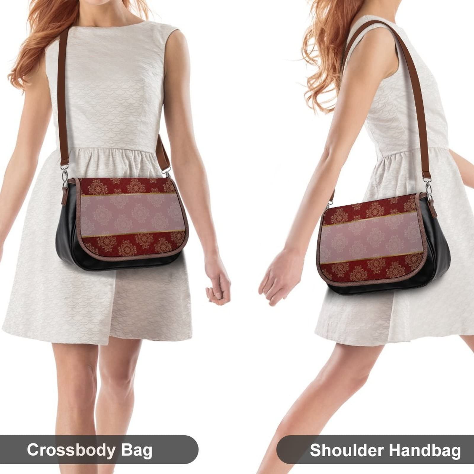 Trendy Chinese Floral Print Crossbody Bags for Women - Genuine Leather Shoulder Satchel Hobo Purse | Perfect for City Commute, Travel & Casual Outings