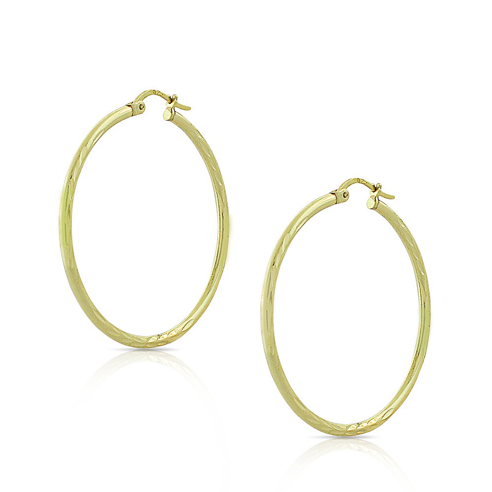925 Sterling Silver Yellow Gold-Tone Floral Design Round Hoop Earrings for Women, 1.35