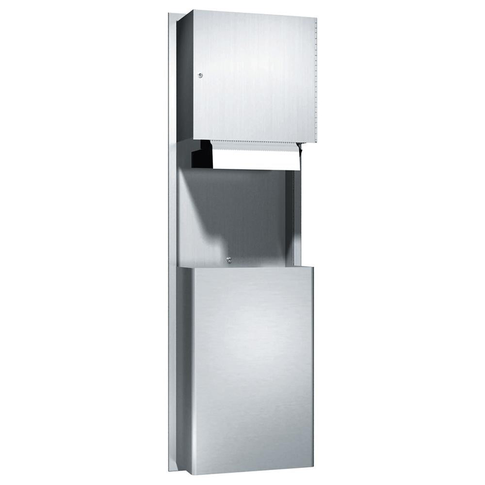 ASI 046924A Automatic Roll Paper Towel Dispenser with Built-in Waste Receptacle - Recessed Satin Finish for Restrooms, Kitchens & Commercial Spaces