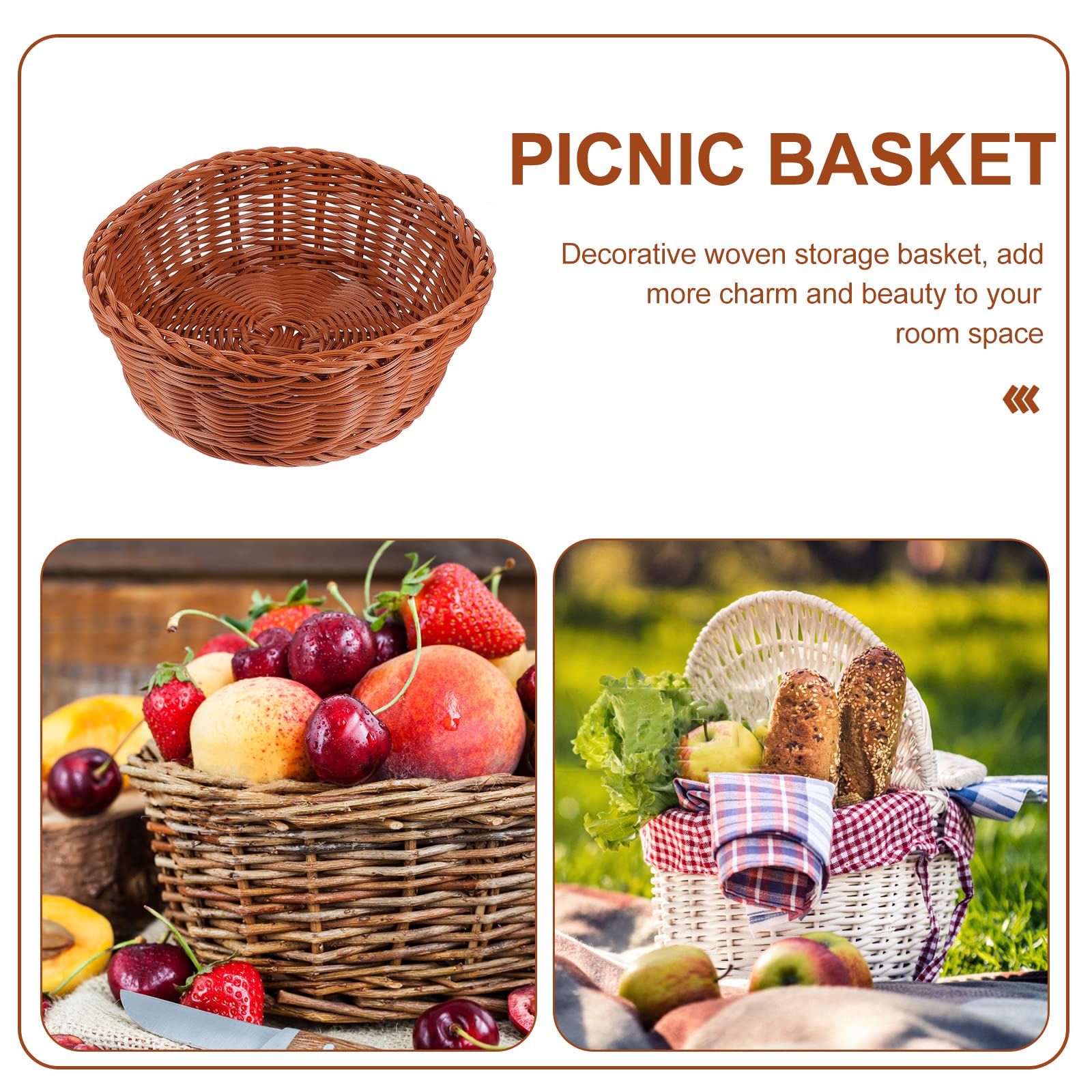 BESPORTBLE Hand-Woven Storage Basket - Natural Rattan Fruit Holder & Snack Organizer for Kitchen Counter, Dining Table, Picnic, Party Serving - Practical Food Basket with Simple Design