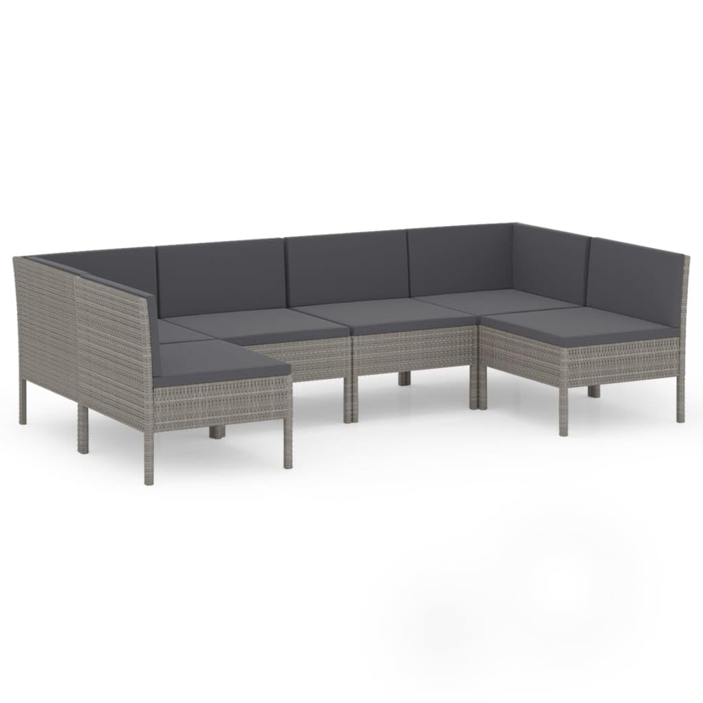 Modern Farmhouse 6-Piece Patio Lounge Set with Comfortable Cushions - Gray/Anthracite Poly Rattan Outdoor Furniture - Perfect for Backyard, Garden, and Poolside Relaxation