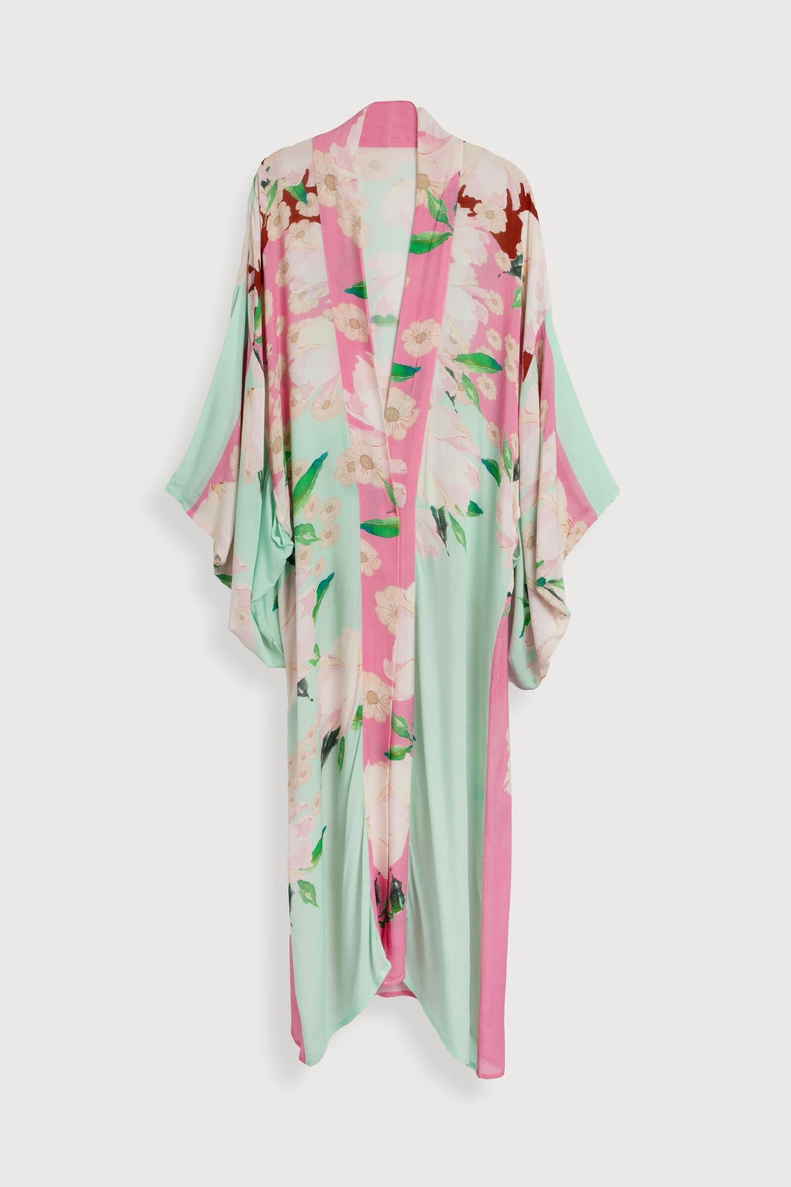 Pastel Floral Kimono Robe for Women - Lightweight Summer Cover Up - Boho Beachwear for Pool, Vacation & Lounge