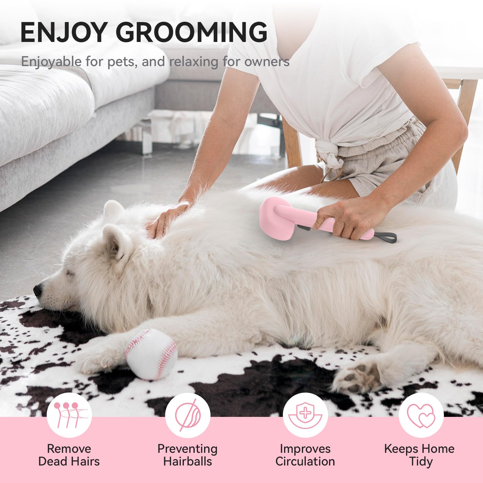 Aumuca Cat Brush for Shedding - Grooming Brush for Long & Short Haired Cats & Dogs - Deshedding Tool Removes Loose Fur - Massage Brush for Indoor Cats, Kittens & Horses - Perfect for Daily Grooming & Bonding Time (Pink)