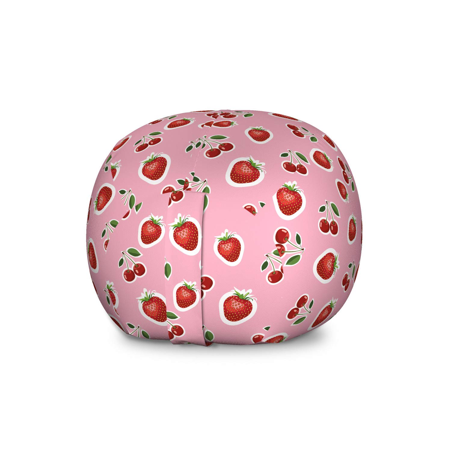 Ambesonne Fruit Storage Toy Bag Chair - Large Washable Stuffed Animal Organizer with Strawberry & Cherry Digital Print - Pale Pink & Fern Green - Perfect for Kids' Room, Playroom & Nursery Organization