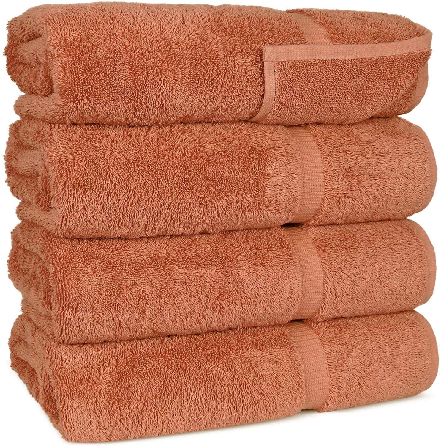 Premium FTB Classic Bath Towels Set - 4 Piece 27x54 Inches Soft Absorbent Coral Bath Towels for Spa, Gym & Luxury Home Use
