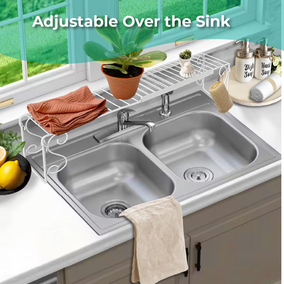 Expandable White Kitchen Sink Shelf Organizer - Space Saving Storage Rack for Dishes & Utensils