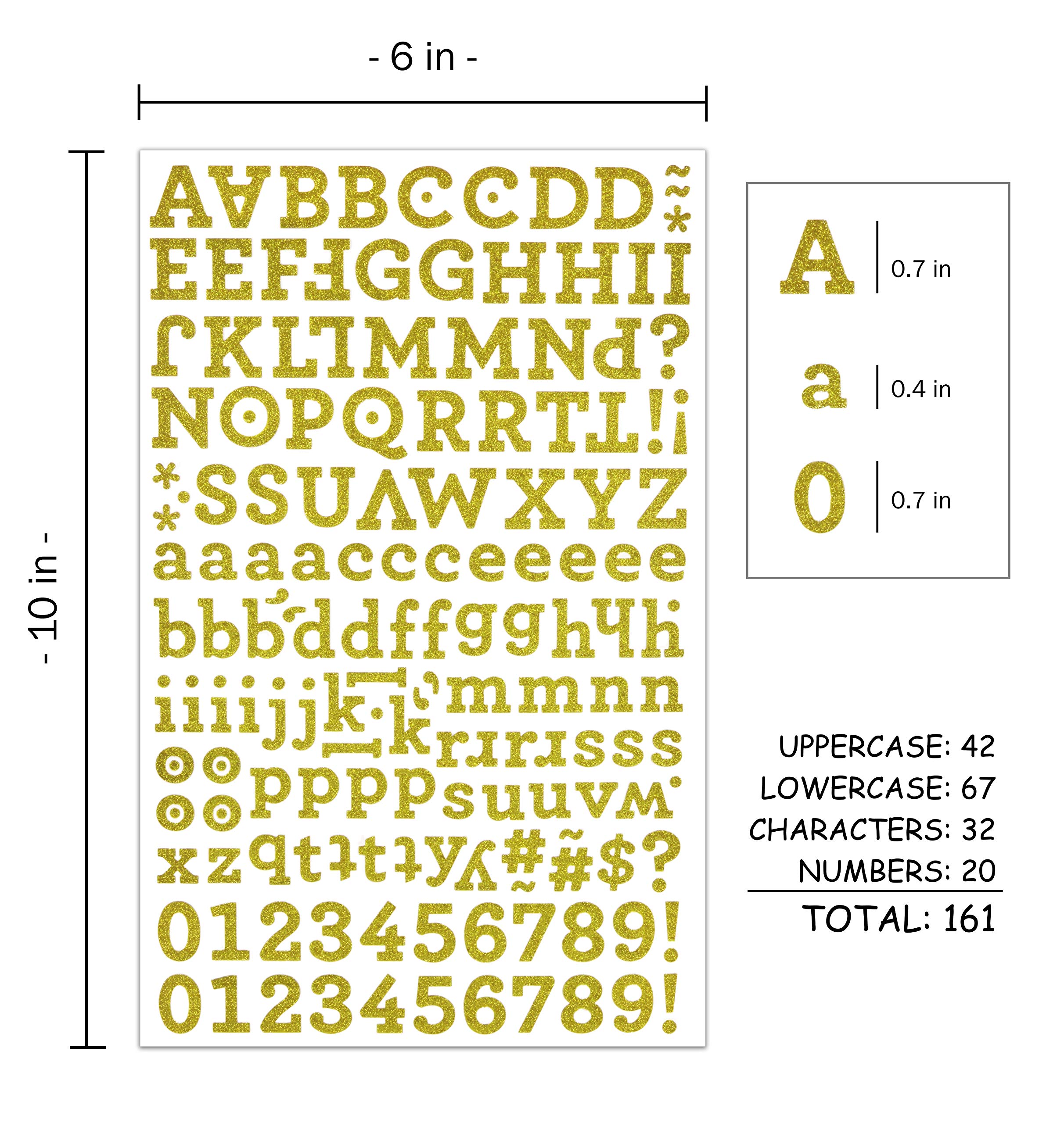 Gold Glitter Alphabet Letter Stickers - 3 Sheets for Scrapbooking, DIY Crafts, Journaling & Home Decor