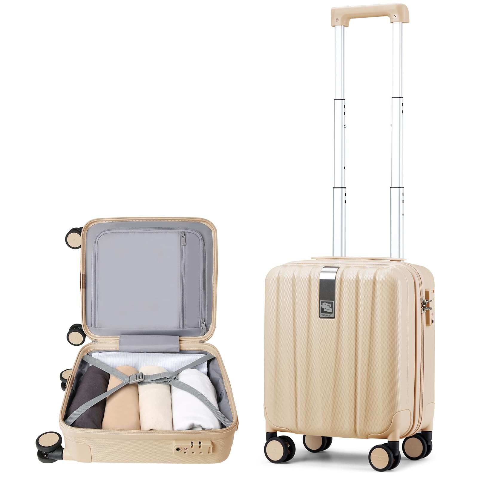 Hanke 14 Inch Underseat Carry On Luggage with Wheels - Lightweight Hard Shell Suitcase for Air Travel, Compact Spinner Cabin Bag Perfect for Business Trips & Weekend Getaways (Cuba Sand) - Ideal Christmas & Birthday Gift for Frequent Travelers