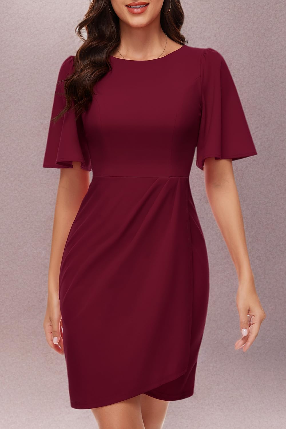 Bbonlinedress Women's Short Sleeve Cocktail Dress - Ruched Sheath Bodycon Formal Dress for Wedding Guest, Office Party & Evening Events