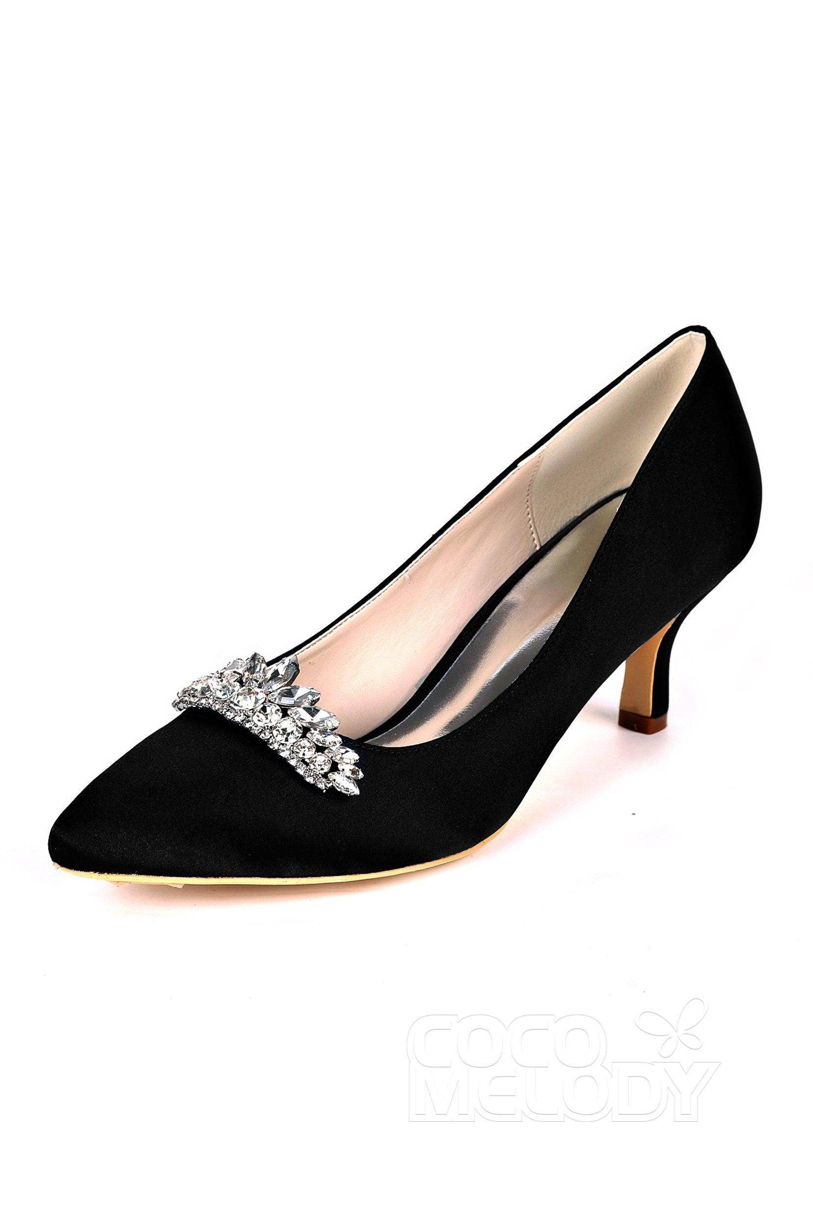 Elegant Low Heel Silk-Like Pointed Toe Wedding Shoes for Bride - CK0072 | Comfortable Bridal Party Shoes for Ceremony, Reception & Photoshoot
