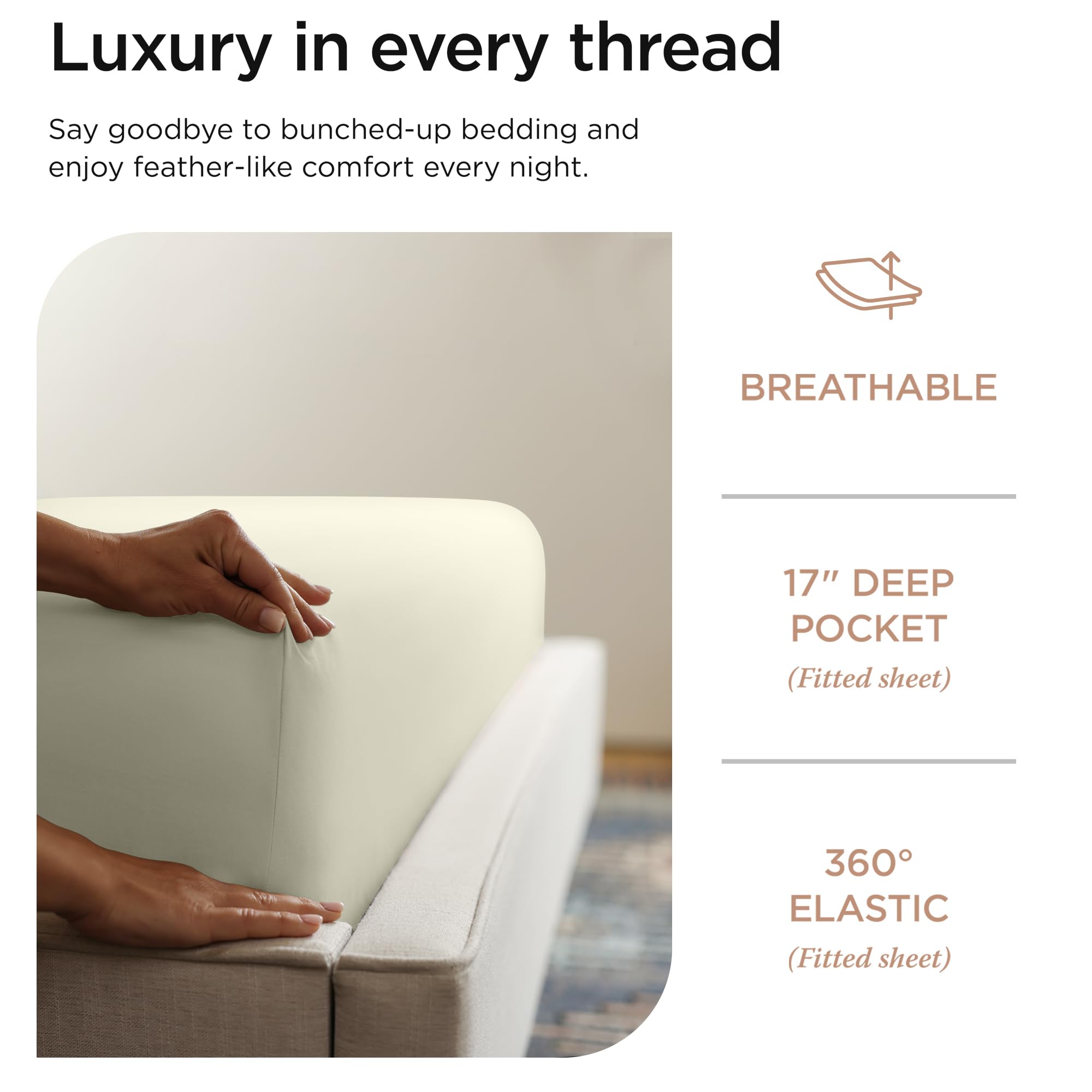 Luxury 100% Supima Cotton Sheets Queen Size - 1200 Thread Count 4-Piece Bed Sheet Set with Deep Pockets (Ivory) - 5-Star Hotel Quality for Ultimate Comfort - Perfect for Master Bedrooms, Guest Rooms & Luxury Hotels