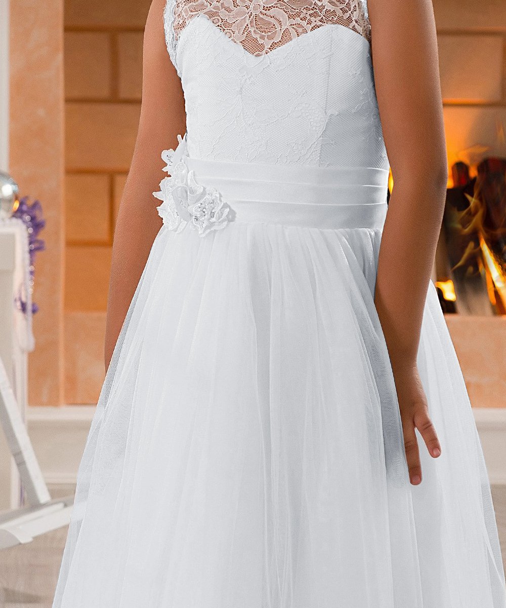 Lace Embellished A-Line Sleeveless Girls Wedding Party Dresses - Elegant Flower Girl Dress for Bridal, Baptism, First Communion & Special Occasions
