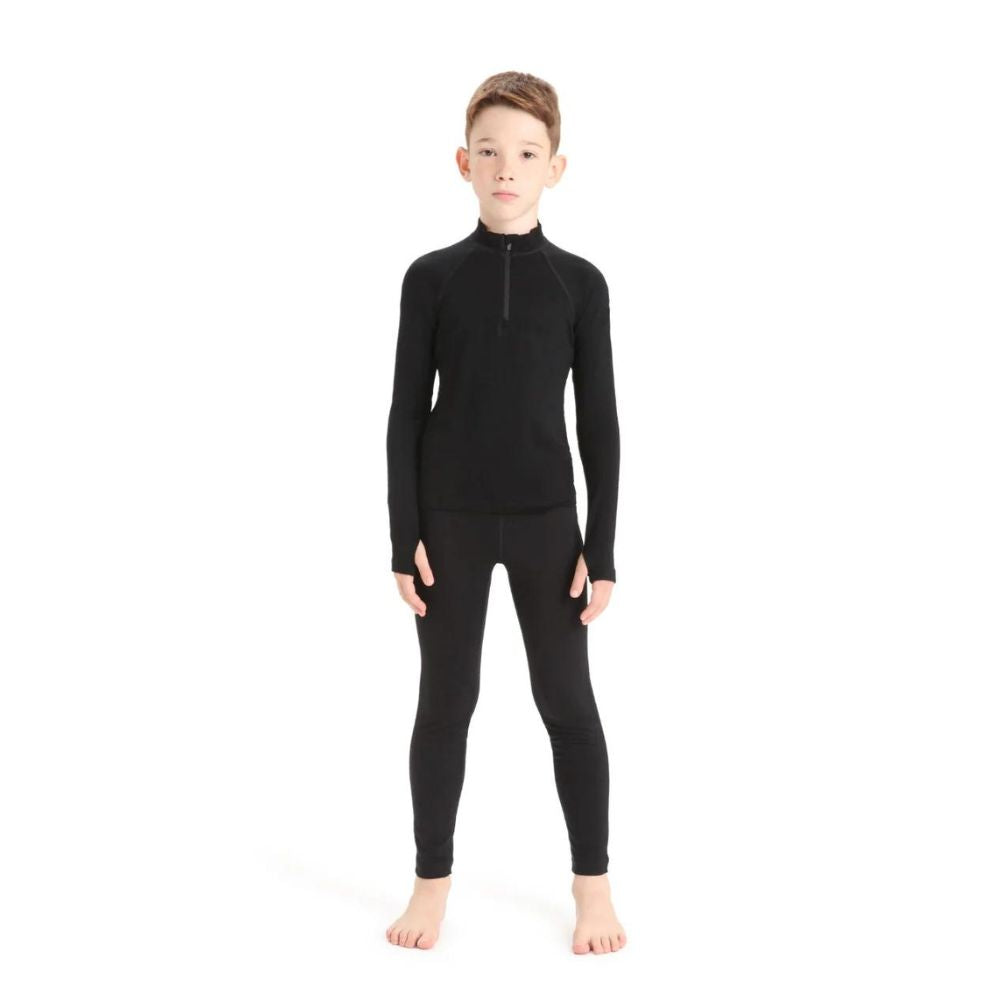 Icebreaker Kids 260 Tech LS Half Zip Fleece Jacket - Black | Warm Merino Wool Base Layer for Boys & Girls | Perfect for Hiking, Skiing & Outdoor Adventures