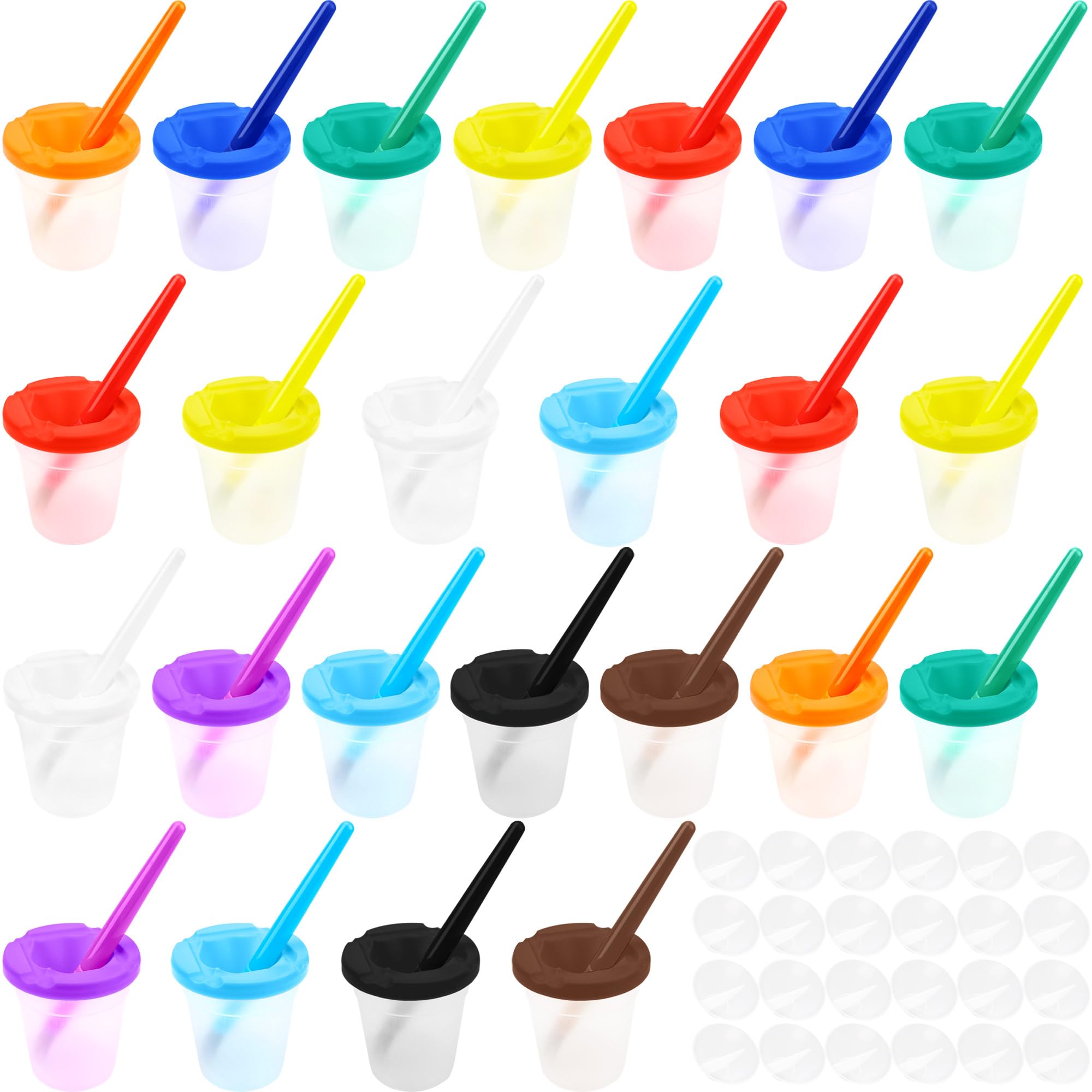 48 Pcs Kids Paint Cups with Lids - 24 No Spill Paint Containers & 24 Toddler Paint Brushes for Preschool Art Supplies, Classroom Furniture - Perfect for DIY Crafts, Home & School Painting Activities