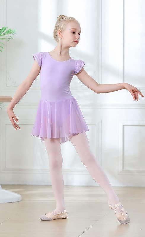DIPUG Girls Ballet Leotard with Skirt - Toddler Dance Leotards with Flutter Sleeves & Criss Cross Back - Perfect for Ballet Class, Recitals & Dance Performances