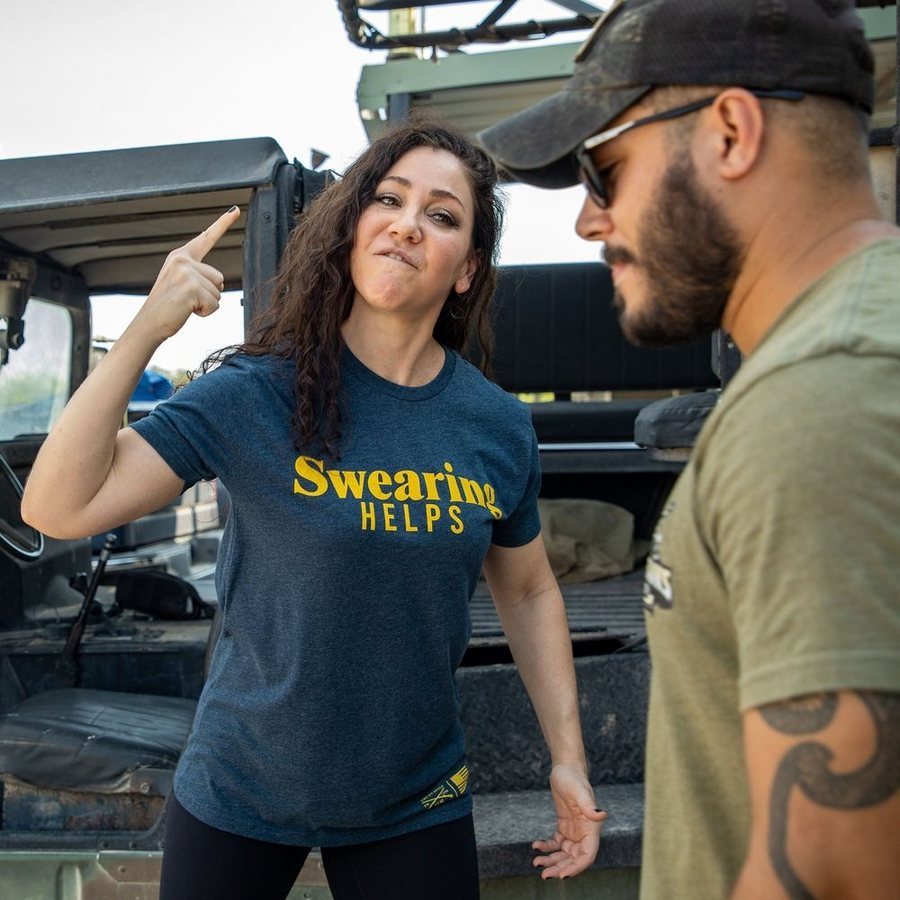 Funny Women's Swearing Helps Boyfriend Fit T-Shirt - Midnight Navy - Cute Couple Gift for Date Night & Anniversary