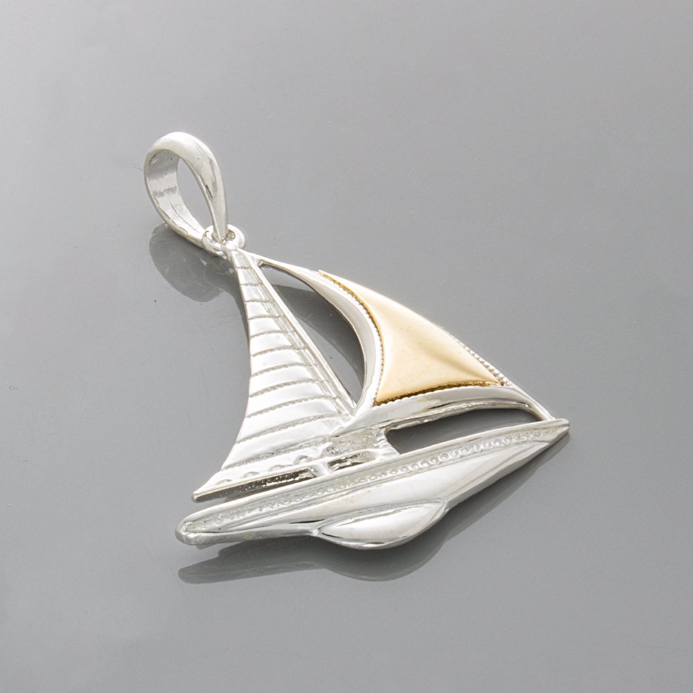 925 Sterling Silver Nautical Sailboat Charm Pendant with 14k Gold Accent - High Polish Finish Jewelry for Women - Perfect for Beach Vacations, Nautical Themed Parties & Everyday Wear