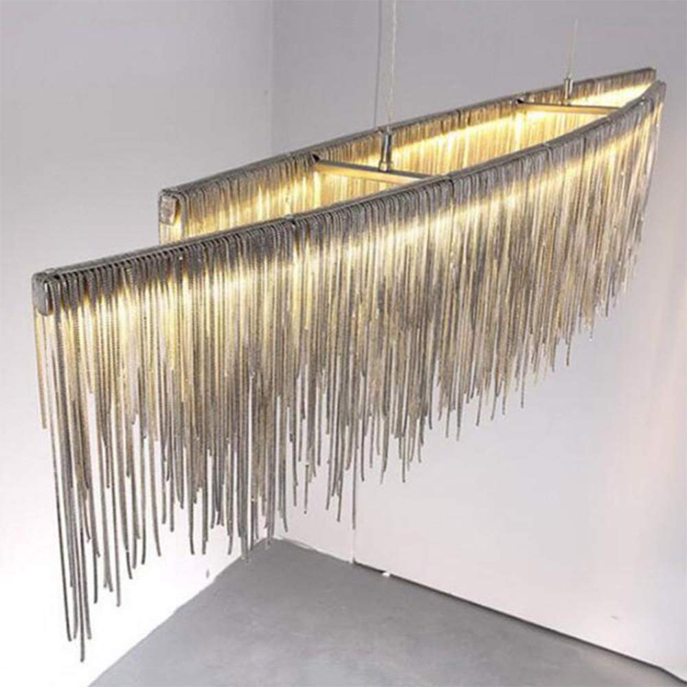 Modern Luxury Tassel Chandelier LED Pendant Light - 47 Inch Linear Ceiling Lighting Fixture in Chrome with Neutral White Light for Living Room, Dining Room, Hotel & Retail Store Decor | Elegant Home & Commercial Lighting Solution