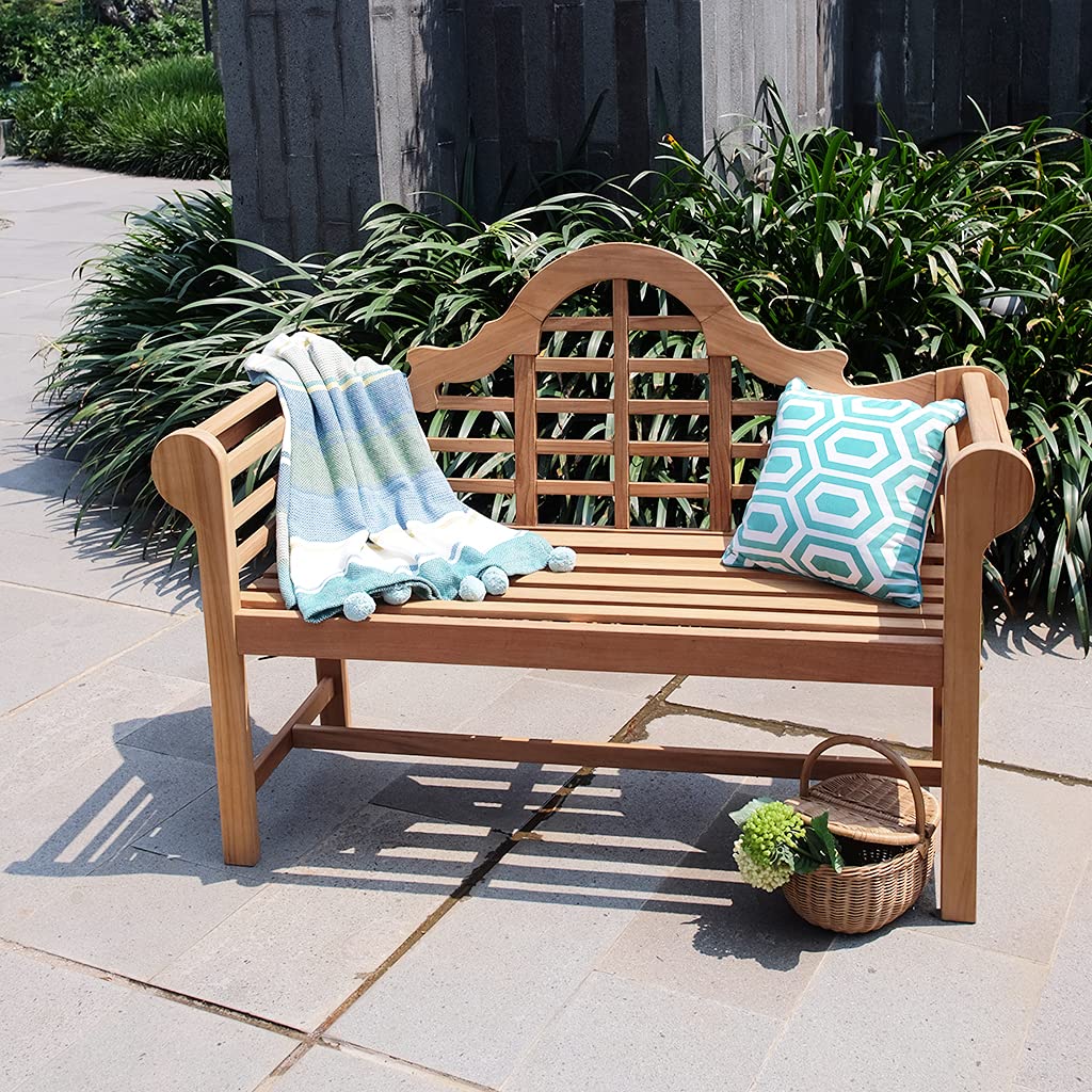 Cambridge Casual Lutyens 4-Foot Outdoor Garden Bench - Natural Teak Wood Patio Furniture for Backyard, Porch & Garden Seating