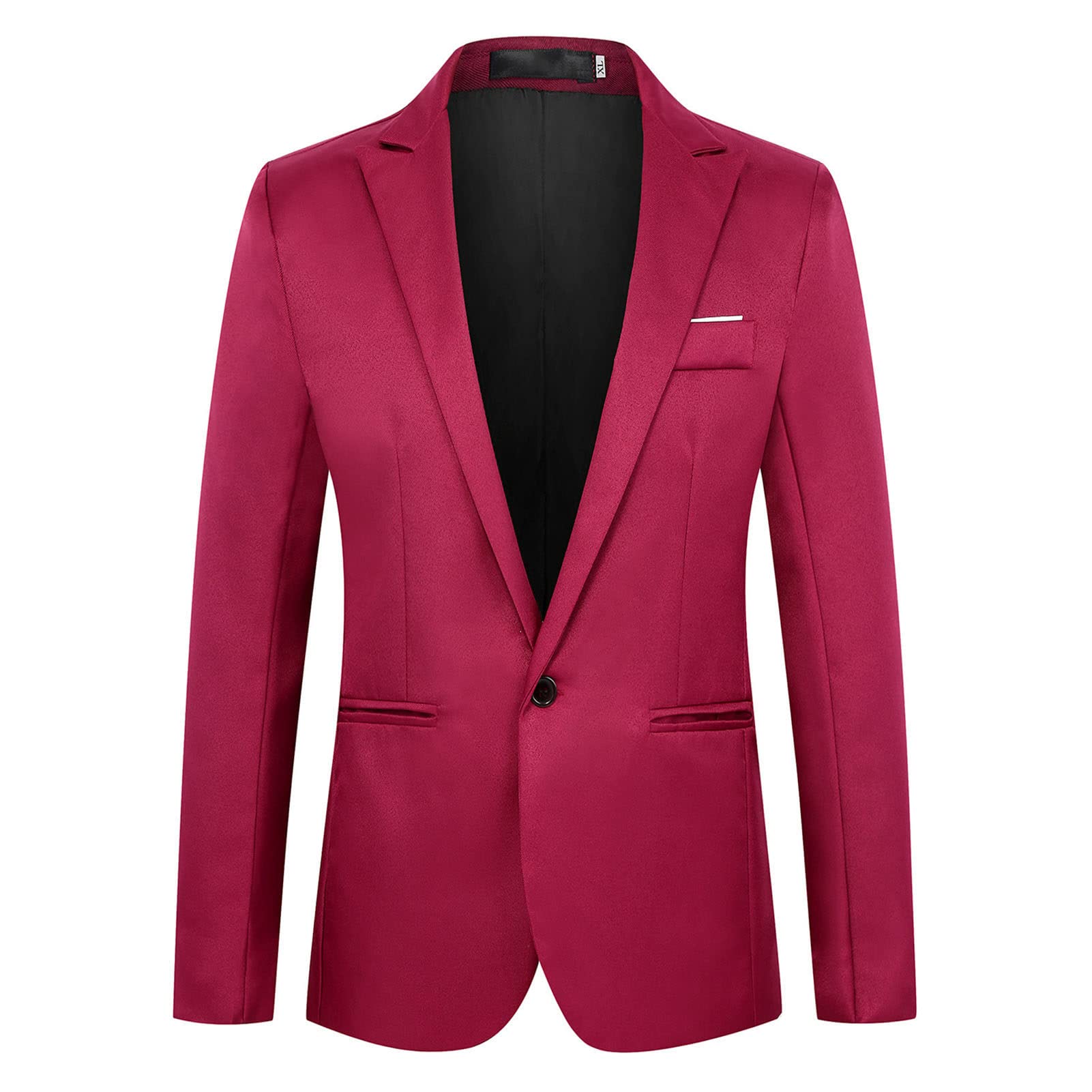 Men's Slim Fit Single Button Blazer Jacket - Business Suit Coat with Lapel & Pockets, Long Sleeve Formal Wear (Wine Red, 3XL) - Perfect for Office Meetings, Weddings & Professional Events