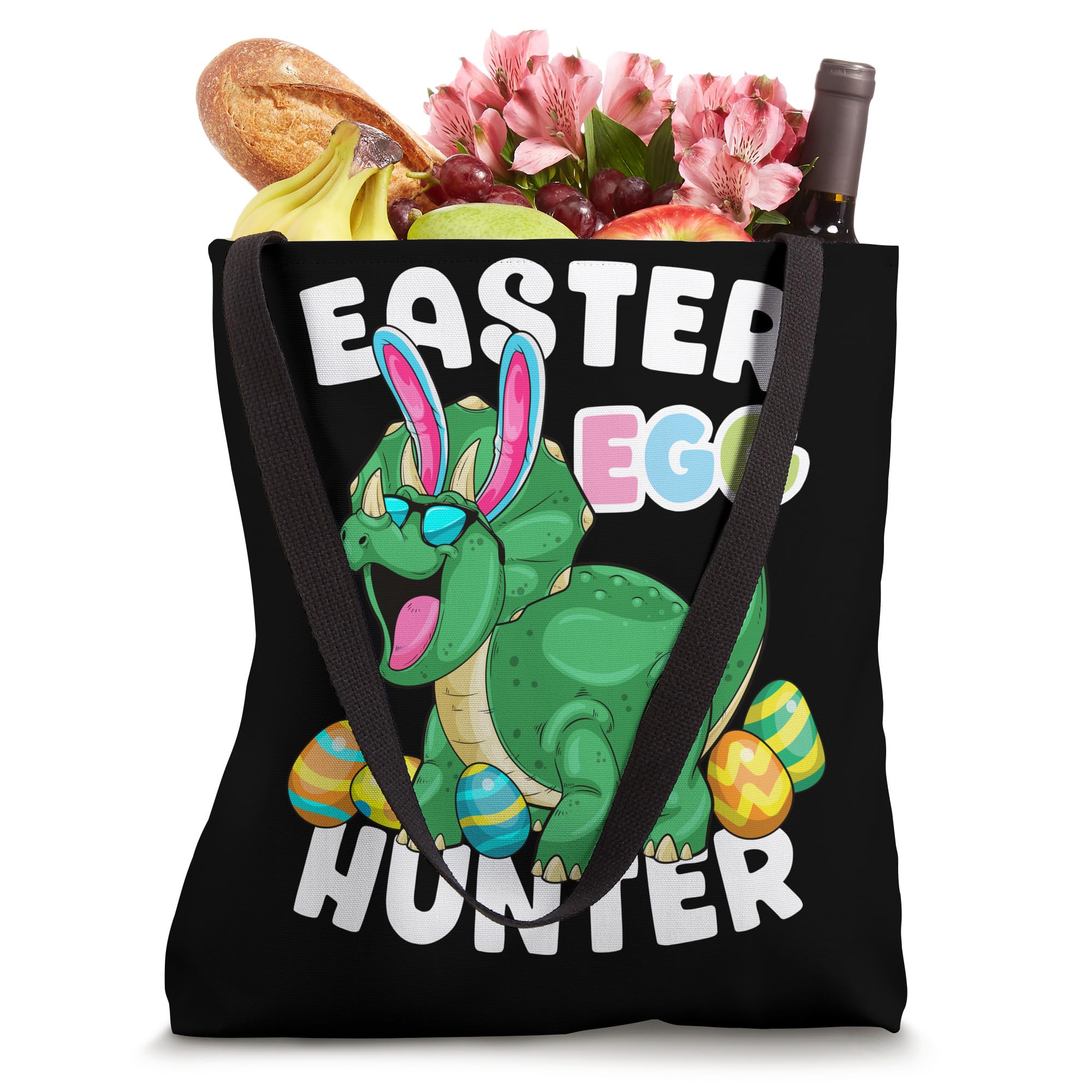 Dinosaur Easter Egg Hunter Triceratops Bunny Egg Hunting Tote Bag - Fun Easter Basket for Kids, Egg Hunt Party Supplies, Dinosaur Lover Gift
