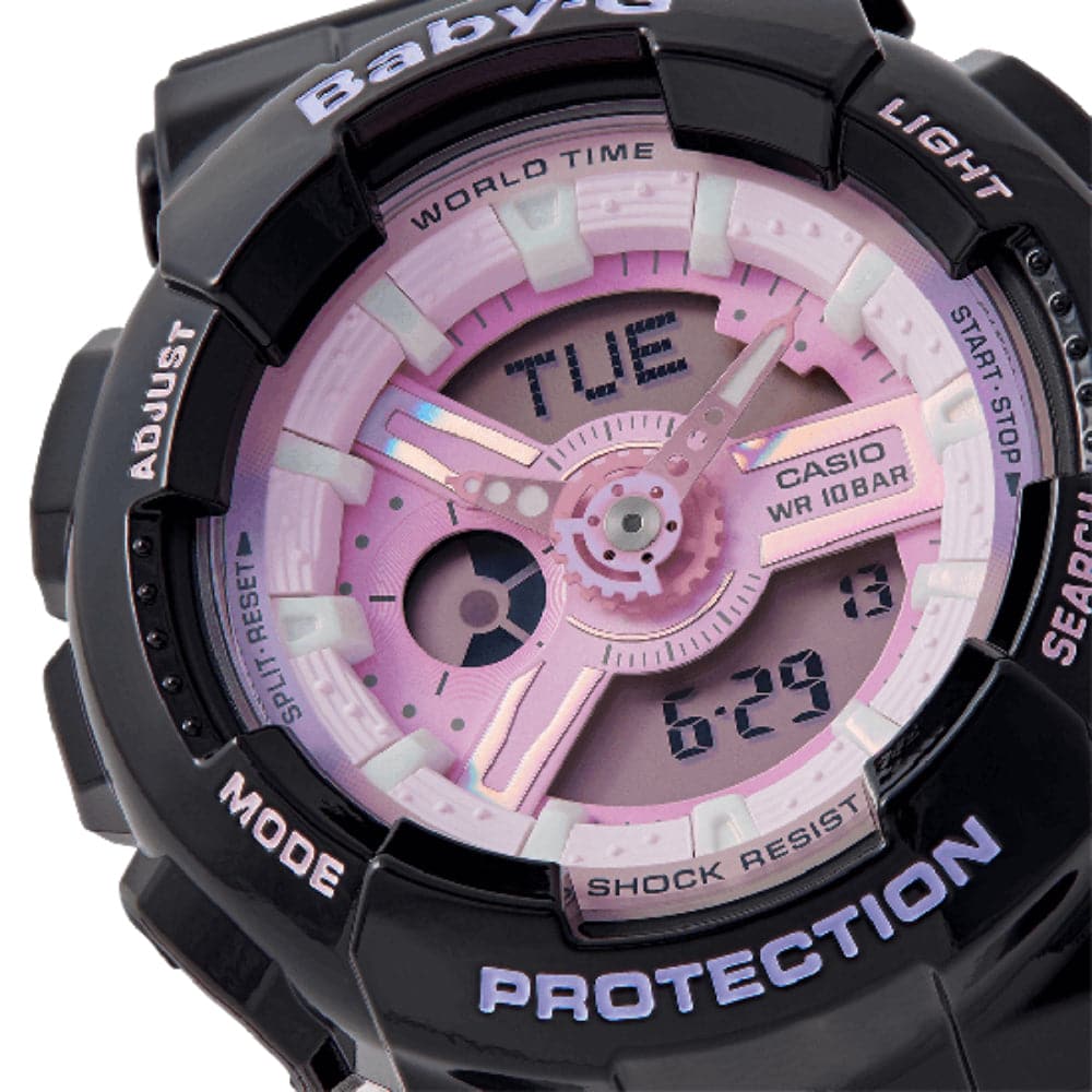 CASIO BABY-G BA-110PL-1ADR Black Resin Band Women's Sports Watch - Shock Resistant, Water Resistant, LED Light - Perfect for Running, Swimming & Outdoor Activities