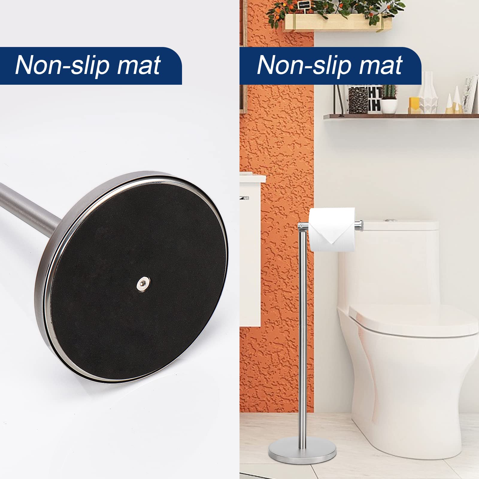 NearMoon Modern Bathroom Toilet Paper Holder Stand - Rustproof Stainless Steel Tissue Roll Holder with Balanced Base for Bathroom & Kitchen Countertop (Brushed Nickel) | Perfect for Small Spaces, Apartments & Vanity Organization