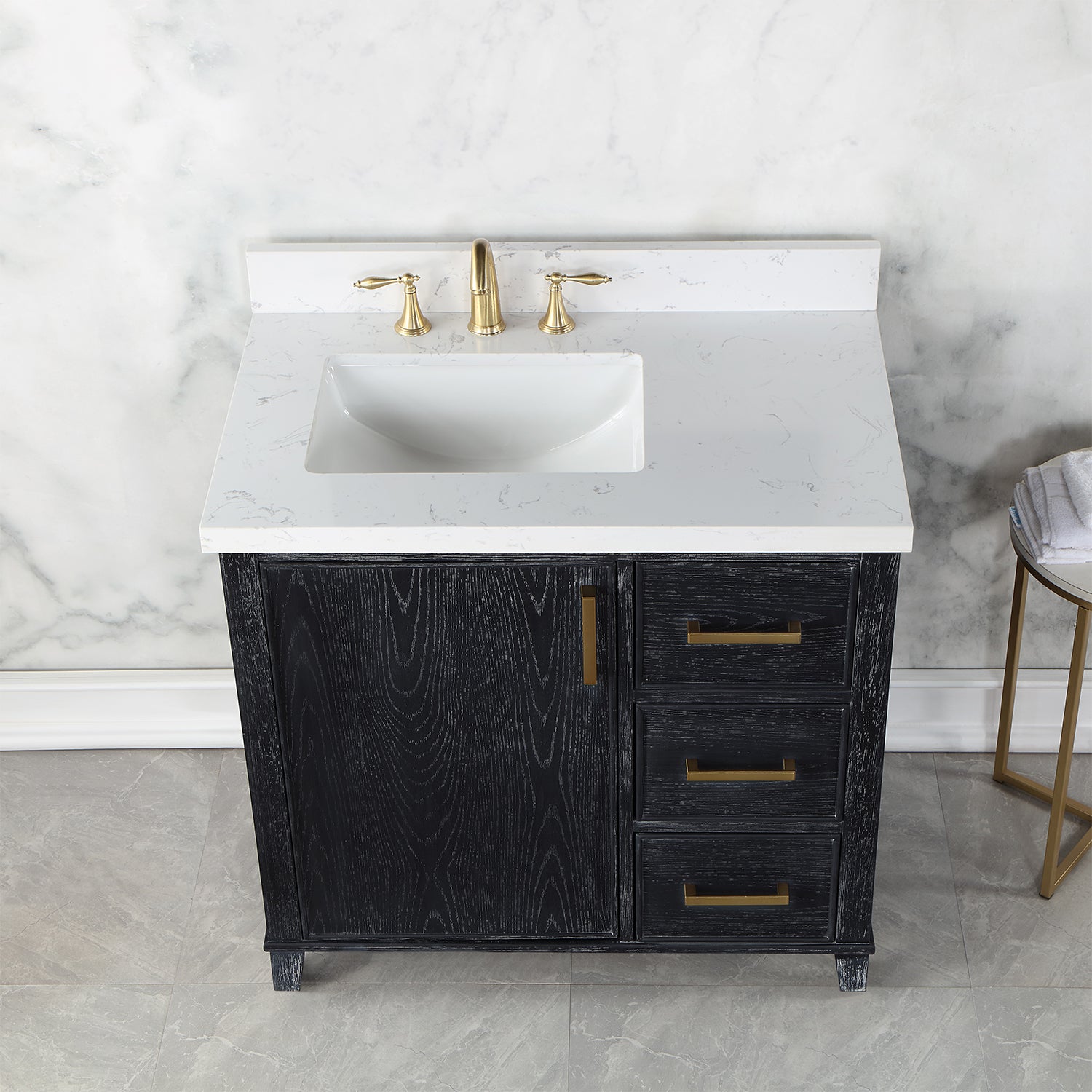 Weiser 36 Inch Single Bathroom Vanity Set with Aosta White Composite Stone Countertop - Modern Sink Cabinet for Small Bathrooms, Powder Rooms & Guest Baths