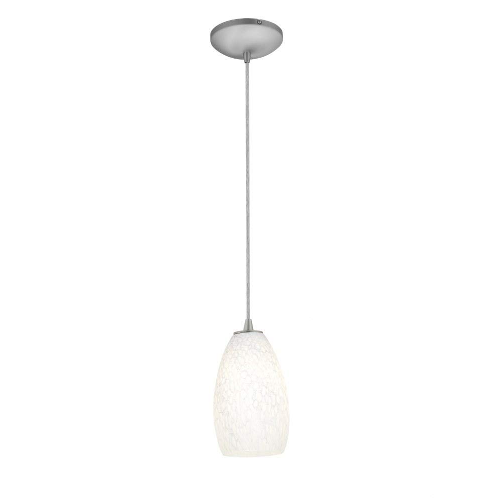 Elegant Champagne Glass Pendant Light with Brushed Steel Finish & White Stone Glass Shade - 1-Light Hanging Fixture with Cord - Perfect for Dining Room, Kitchen Island or Bedroom Lighting