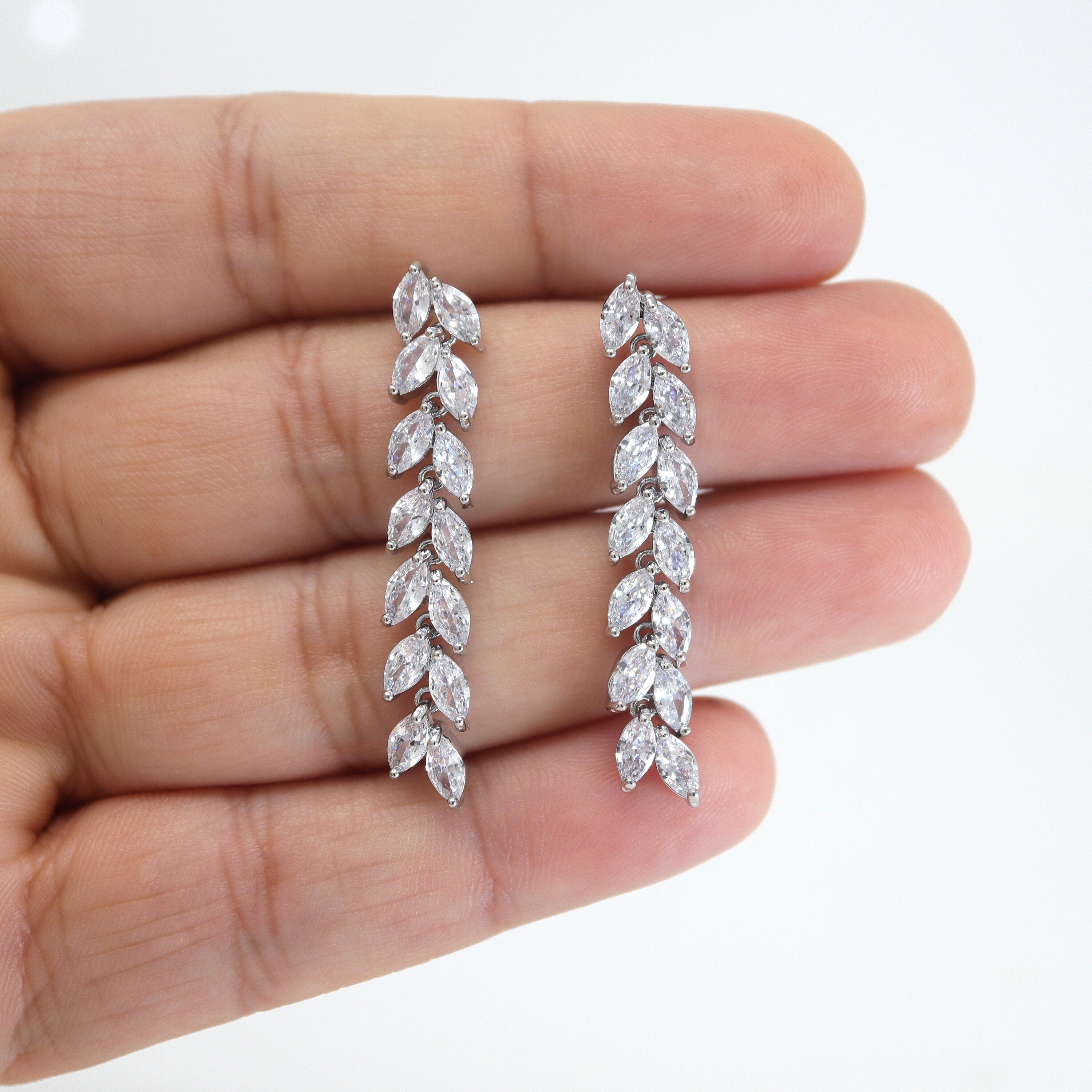 Elegant Diamond & Swarovski Crystal Leaf Vine Bridal Jewelry Set - Long Necklace & Statement Earrings for Weddings, Prom & Formal Events
