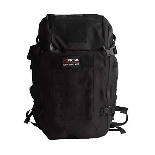 PICSIL Military Expandable Tactical Backpack - Waterproof Molle System Travel Backpack for Men & Women - Hiking, Camping, Outdoor Adventures (Black)