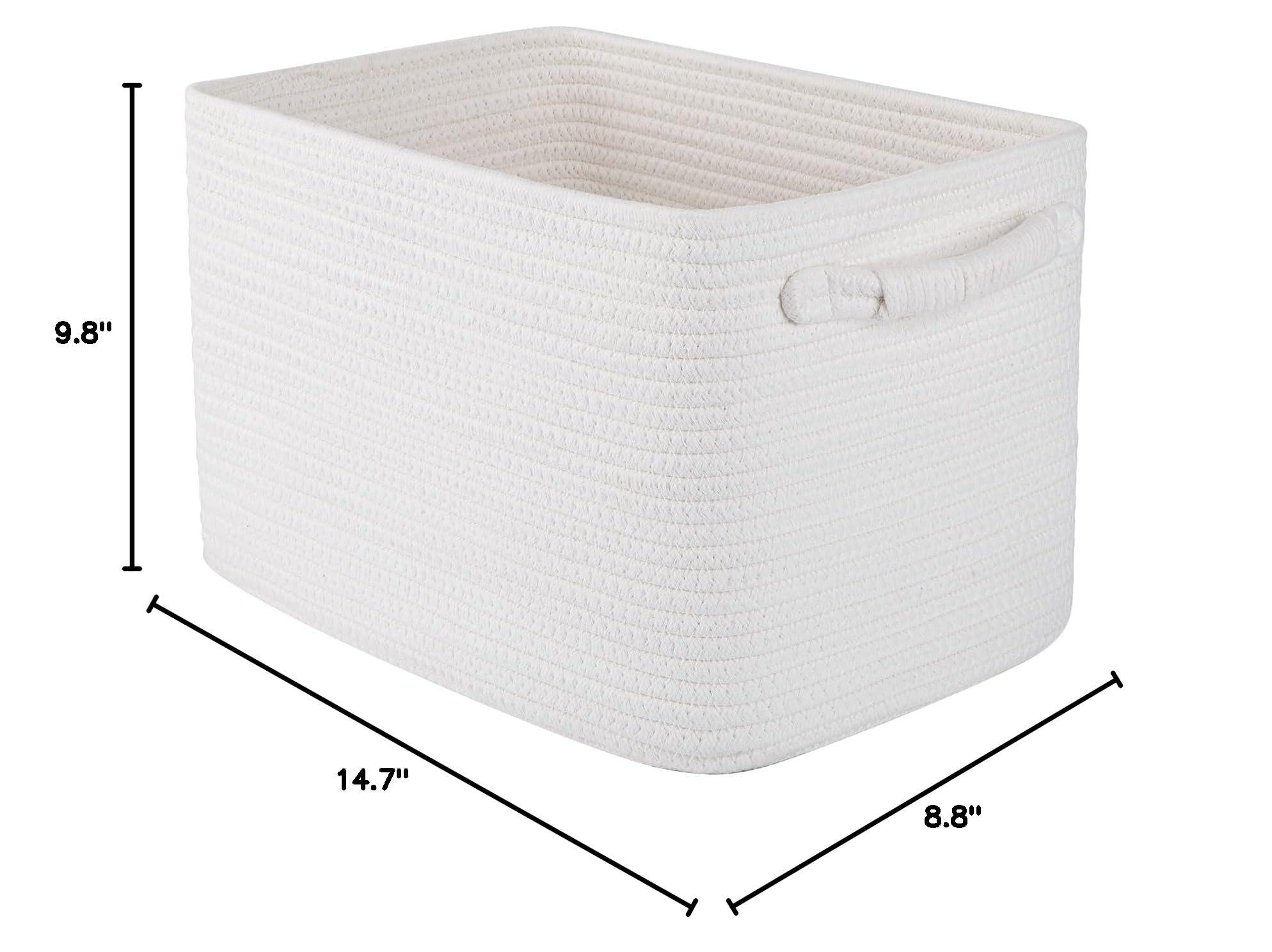 OIAHOMY Woven Storage Basket with Handles - White Decorative Toy & Nursery Basket for Shelves, Living Room, Bedroom - Perfect for Organizing Toys, Blankets & Home Decor (Pack of 1)