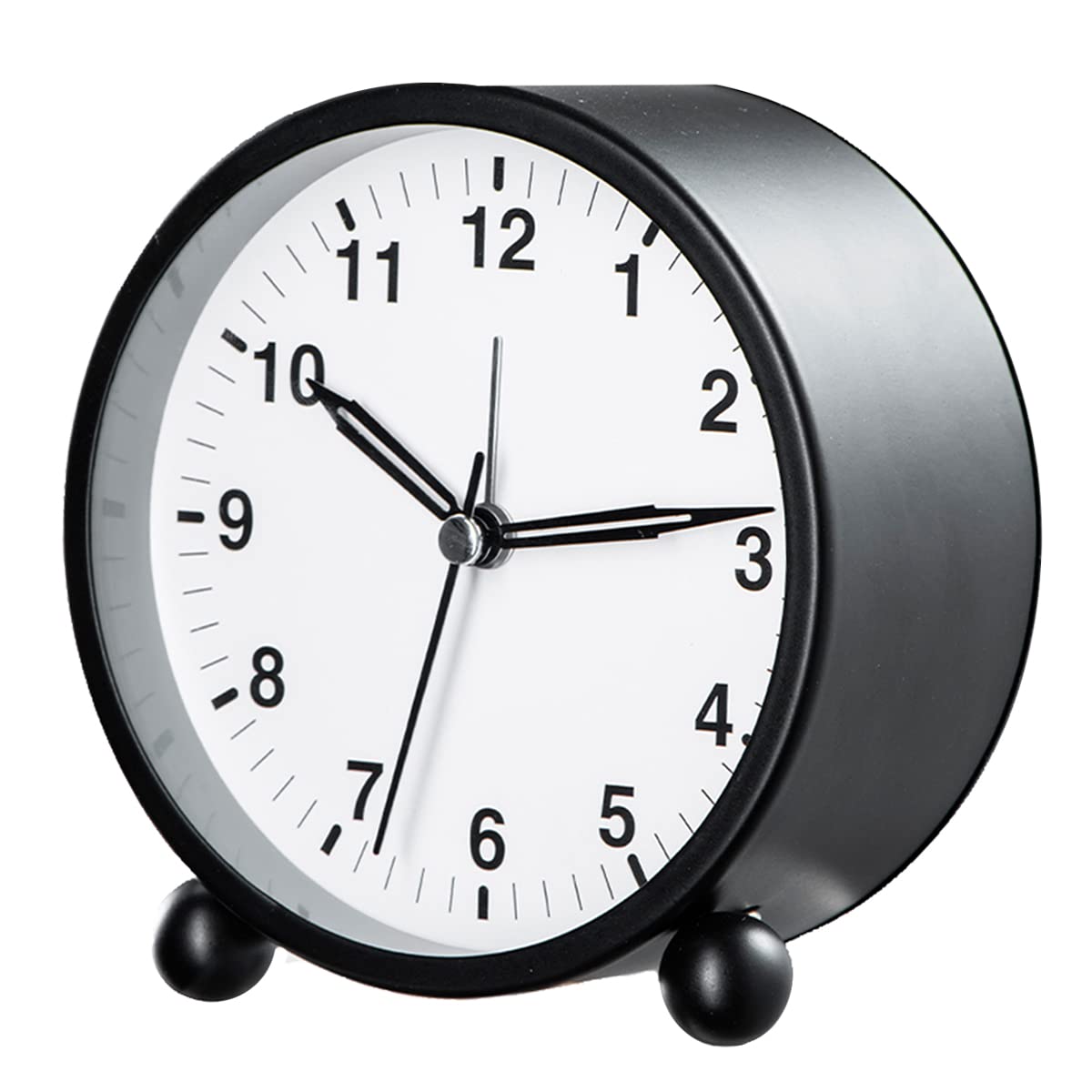 4 Inch Silent Non-Ticking Analog Alarm Clock - Battery Powered Bedside Table Clock for Bedroom & Office, Black | Perfect for Nightstands, Shelves, and Light Sleepers