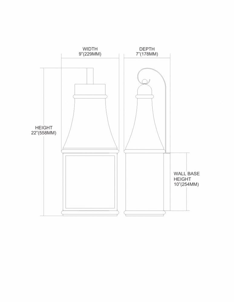Bailey Street Home Traditional Rectangular Three-Light Outdoor Wall Lantern - Charcoal Finish with Clear Rippled Glass - Weatherproof Porch Lighting for Entryway, Patio, and Garden (Model: 31-BEL-1664878)
