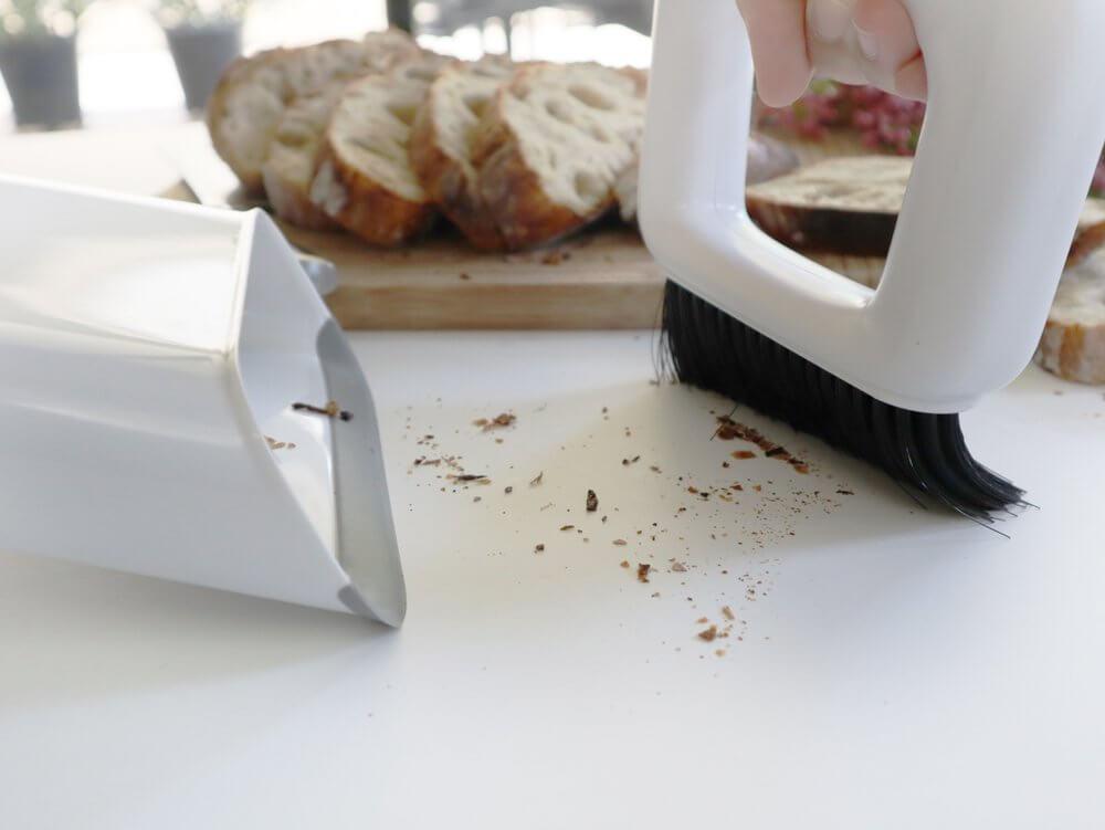 White Kitchen Benchtop Dustpan & Brush Set - Compact Countertop Cleaning Tool for Crumbs, Spills & Messes - Perfect for Home, Office & Restaurant Use
