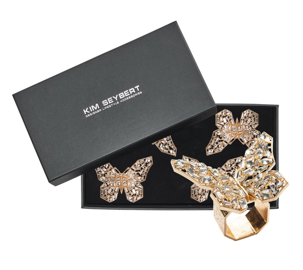 Luxury Gold & Crystal Napkin Rings Set of 4 - Elegant Tableware for Wedding, Dinner Party, Holiday Decor - Gift Box Included