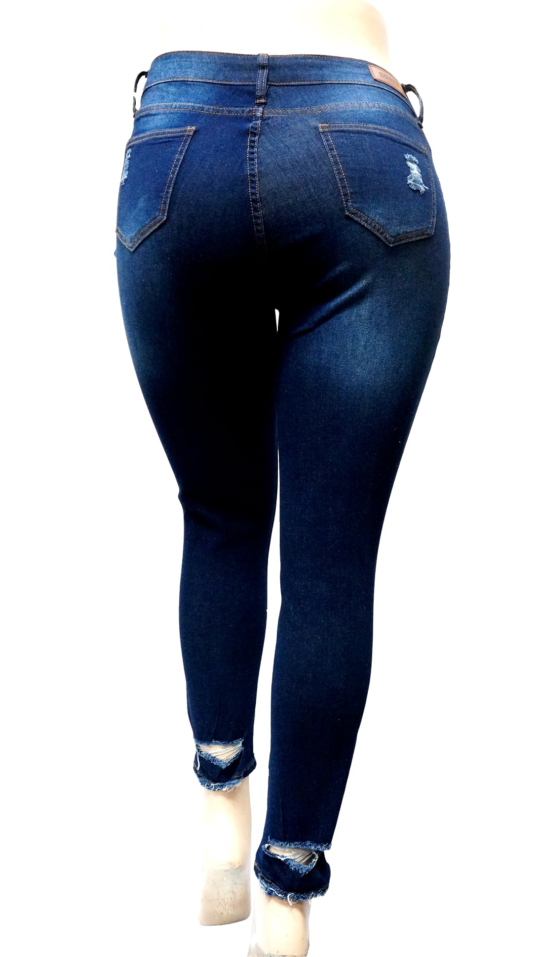 Jack & David Women's Plus Size Ripped Distressed Blue Denim Stretch Jeans - Comfortable High Waisted Skinny Pants for Casual Wear & Street Style