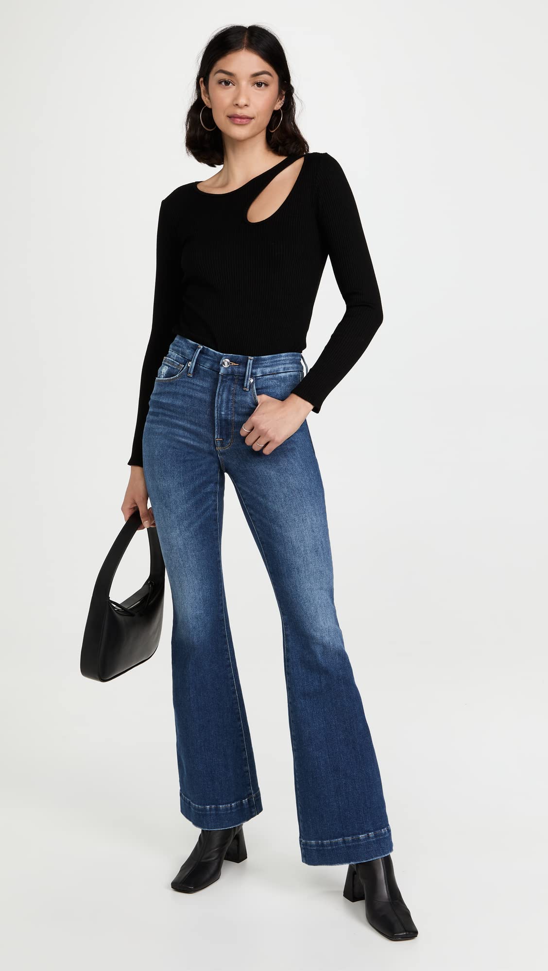 Good American High Waist Blue Flare Jeans for Women - Stretchy Denim Pants with Bootcut Leg | Casual Wear, Date Night & Office Outfits