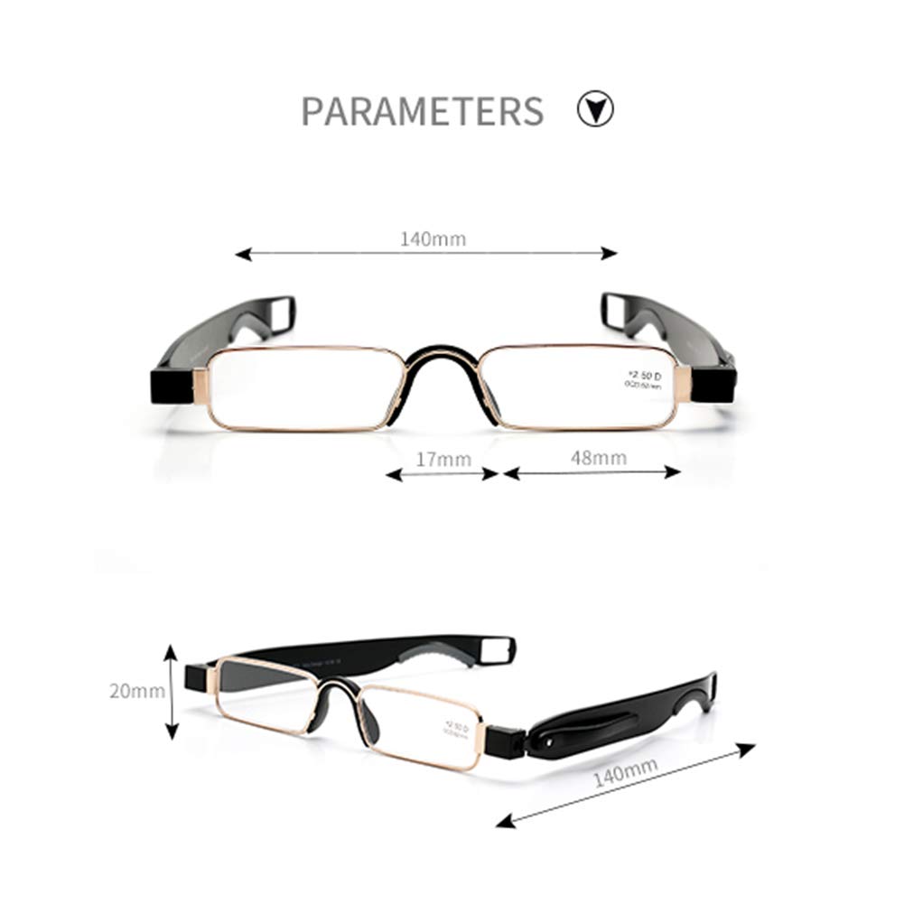 Foldable Slim Mini Reading Glasses with 360° Rotating Tube Pen Clip - Compact Metal Frame Optical Magnifier Glasses (Non-Prescription) - 4 Pack for Men & Women - Perfect for Reading, Office Work, and Travel