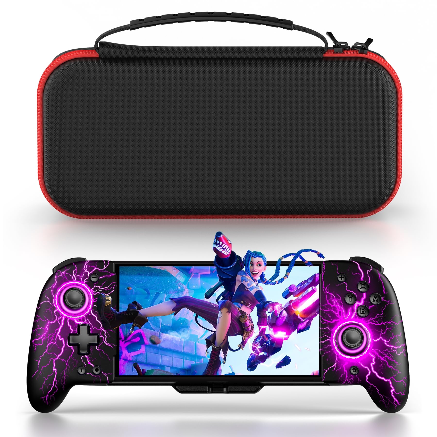 Hall Effect Wireless Pro Controller for Nintendo Switch & OLED - Ergonomic Joypad with Custom Travel Case (Black-Lightning) | Perfect for Handheld Gaming, Travel & Competitive Play