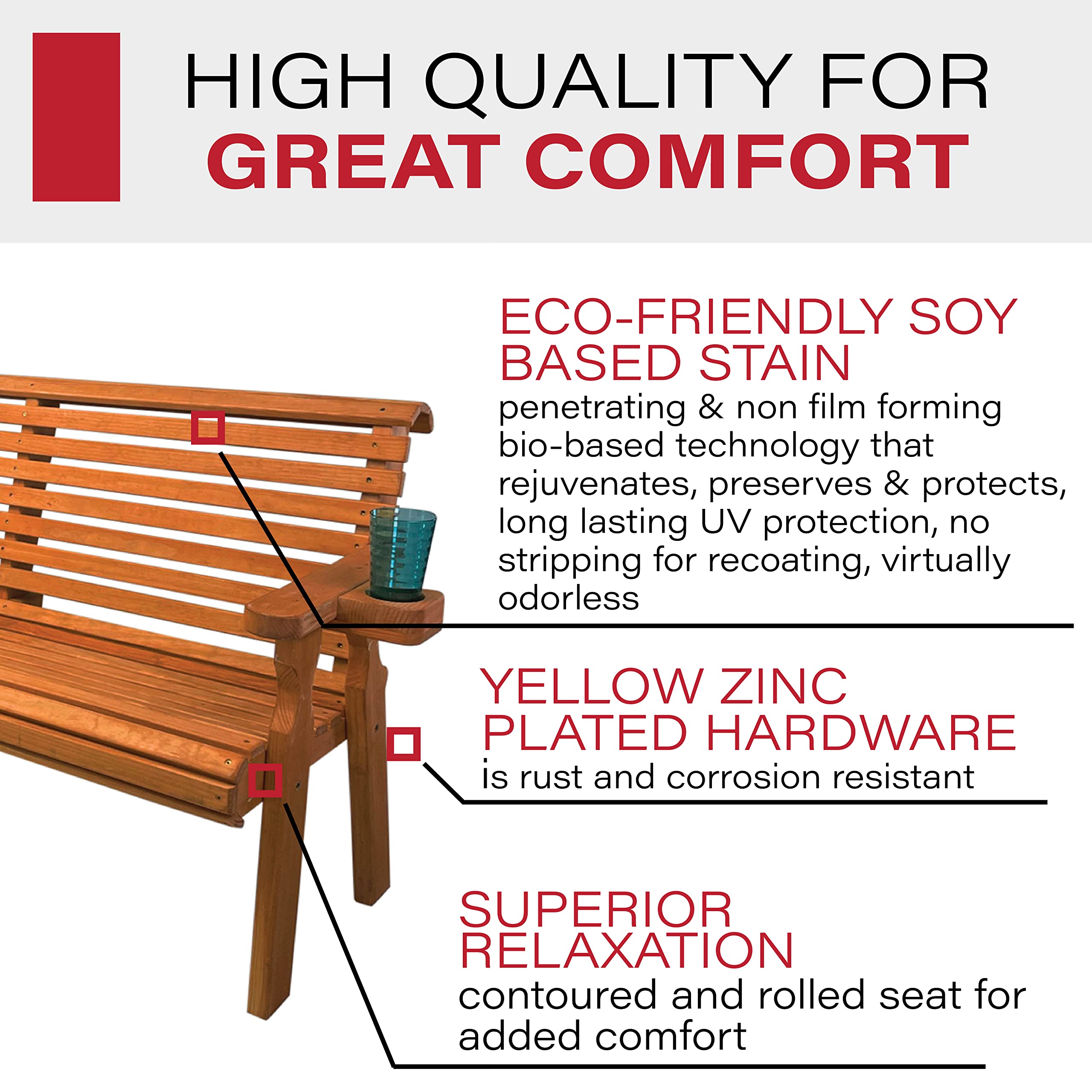 Amish Handcrafted Heavy Duty 4FT Outdoor Garden Bench with Cup Holders - Pressure Treated Cedar Wood, 700LB Weight Capacity - Perfect for Patio, Deck, Backyard & Garden Relaxation