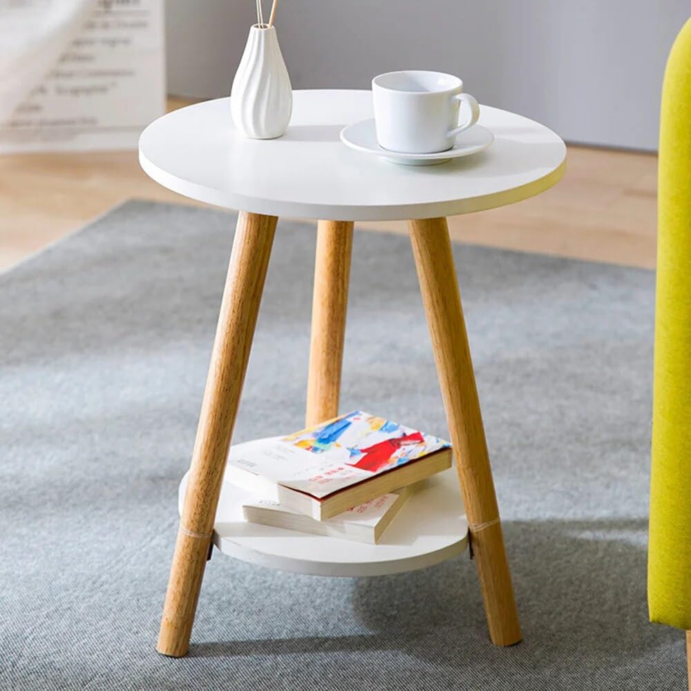 Modern Round Mobile Side Table - White Coffee Table & Sofa End Table for Living Room | Portable Tea Table for Small Spaces, Bedroom & Office Use