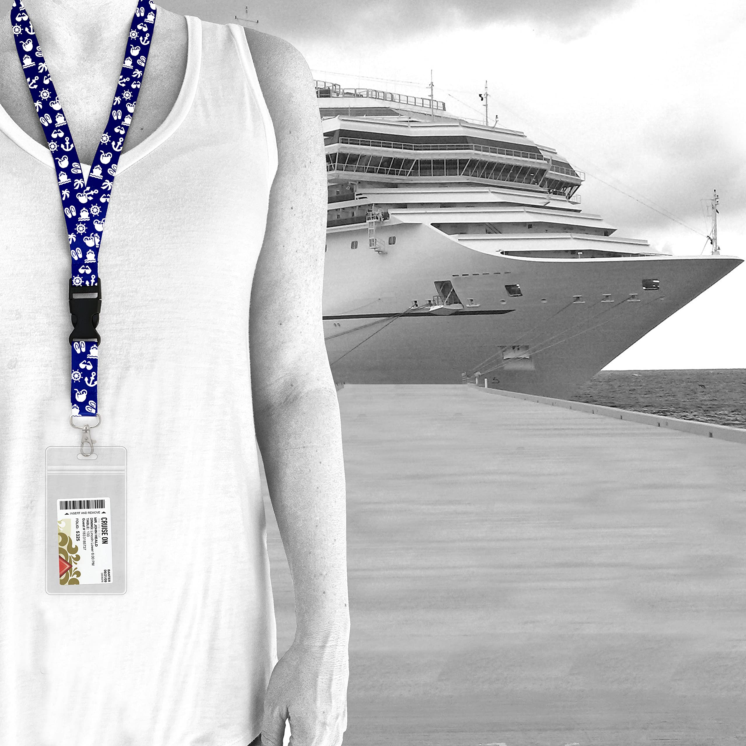 Cruise Lanyard with ID Holder & Badge Reel - 3 Pack for Ship Cards (Blue, Royal Blue, White) - Perfect for 2023-2025 Cruises