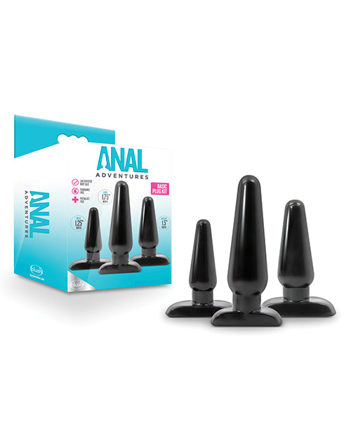 Anal Adventures Basic Butt Plug Kit - 3 Sizes (Small, Medium, Large) in Black for Beginners & Couples - Perfect for Solo Play, Couples Exploration & BDSM Starter Kit