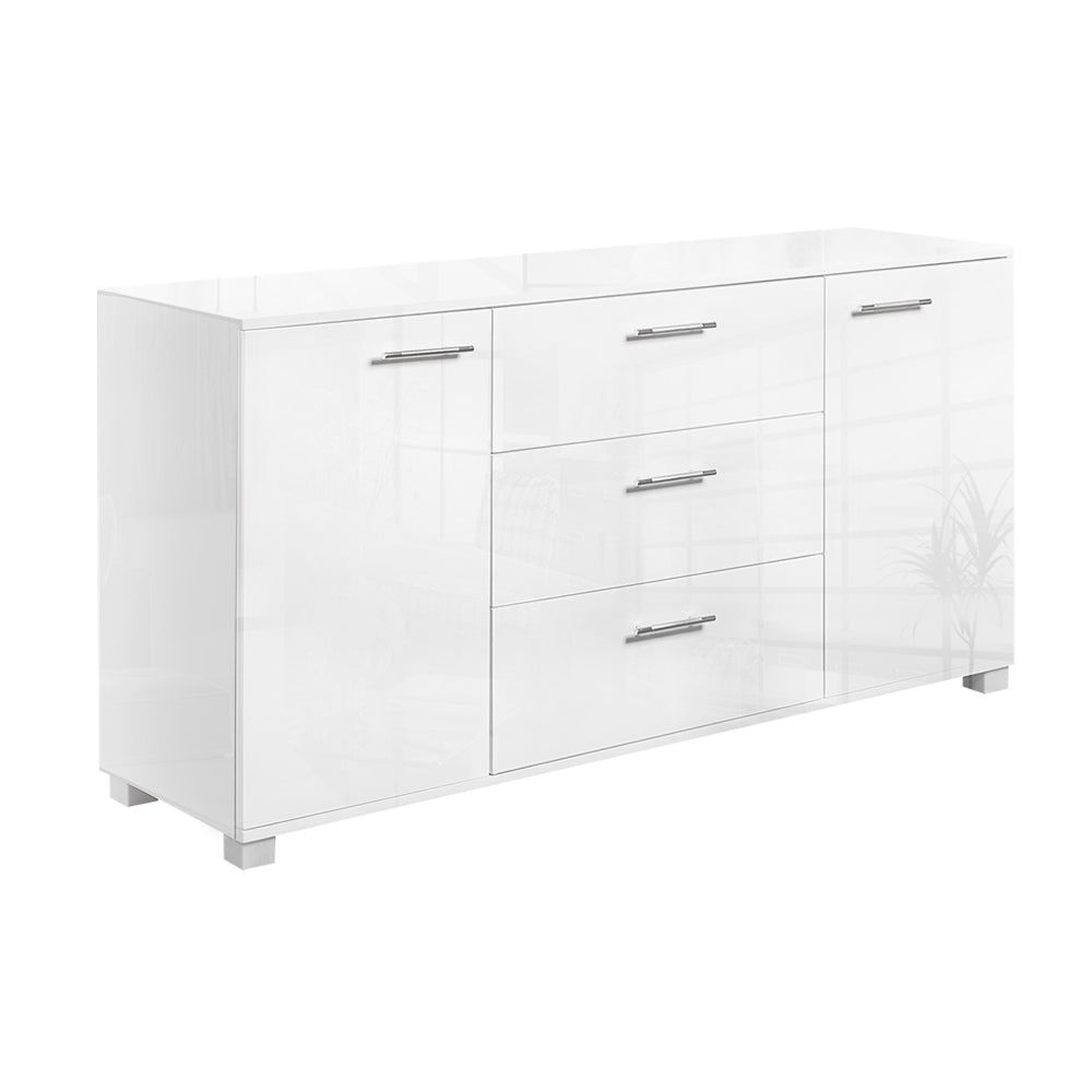 Modern High Gloss White Sideboard Storage Cabinet - Stylish Buffet Cupboard for Dining Room, Living Room & Entryway Organization